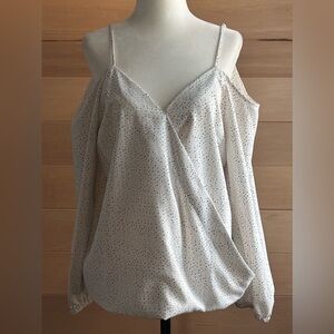 Size Large RW&CO Polka Dot Faux Wrap Cold Shoulder Blouse spaghetti straps